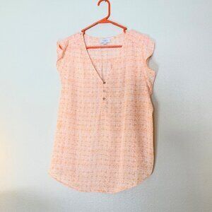 Loft Outlet Orange & White V neck Short Sleeve Top with buttons